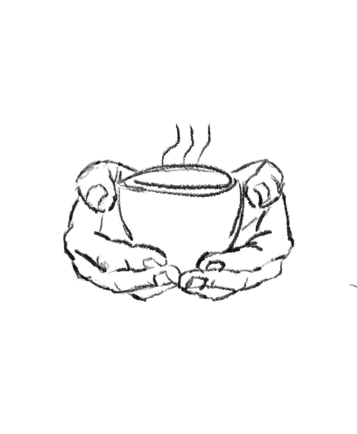 Holding a steaming cup of tea. let's talk. let's listen.